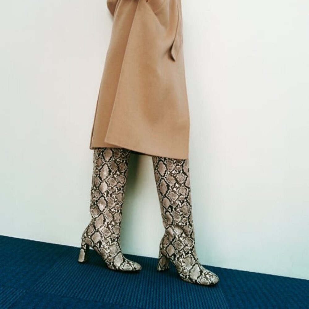 ZARA Snake Print KNEE HIGH BOOTS (Size US 8) - Picture 1 of 6